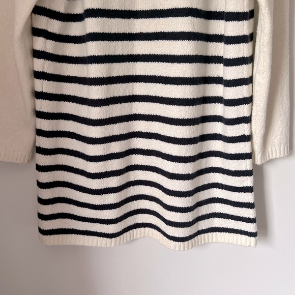 J. Jill Striped Longline Open Sweater Cardigan Knit Coastal Grandma Cream/Navy - Picture 12 of 15